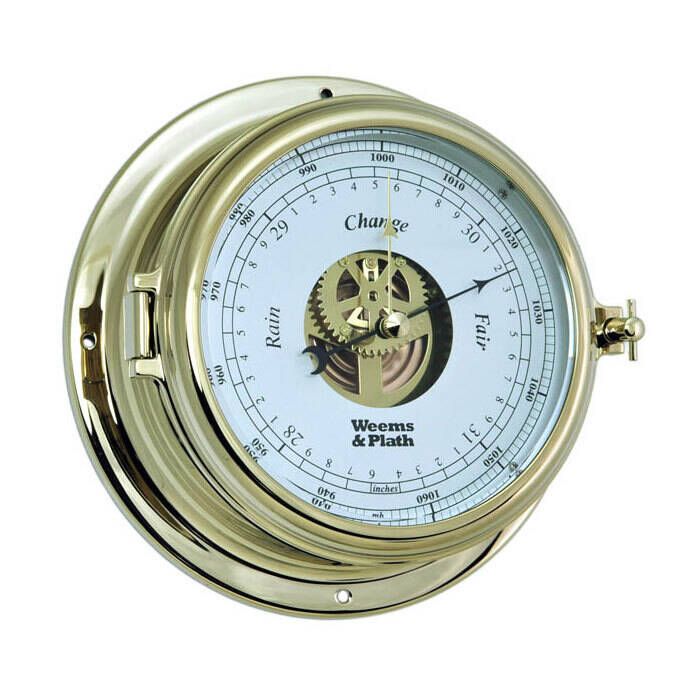 Weather Station Barometer Clock/ Tide Clock Hygrometer Thermometer Wood and  Brass 