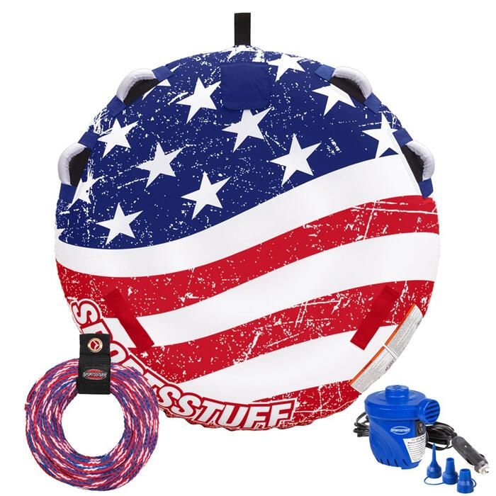 Image of : Airhead Stars & Stripes 1-Person Inflatable Towable Boat Tube Kit - 53-4310K 