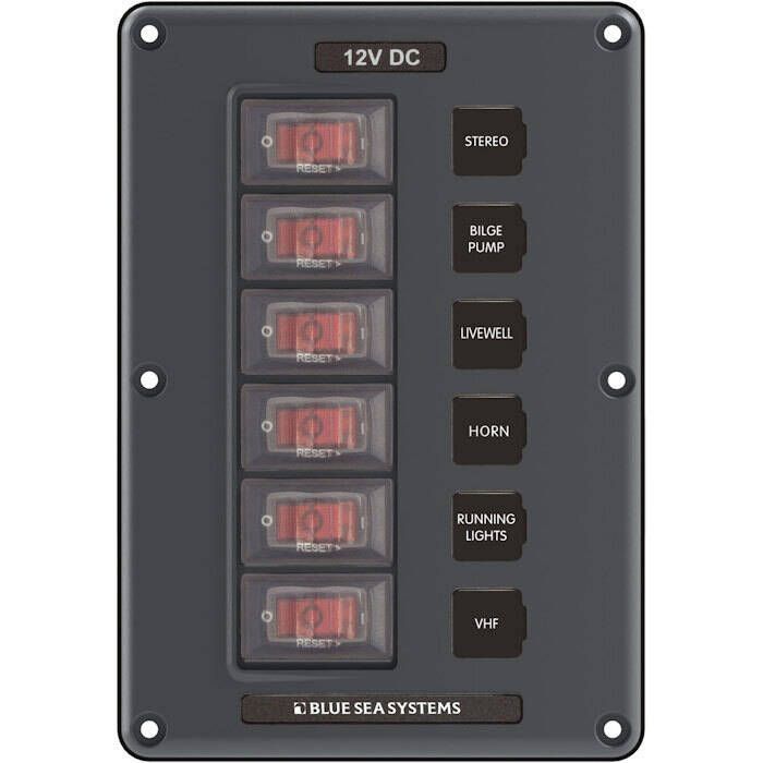 Image of : Blue Sea Water-Resistant DC Circuit Breaker Switch Panel - 4322 