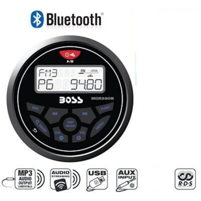 Image of : Boss Audio Systems Compact Waterproof AM/FM Bluetooth Marine Stereo Receiver - MGR350B 