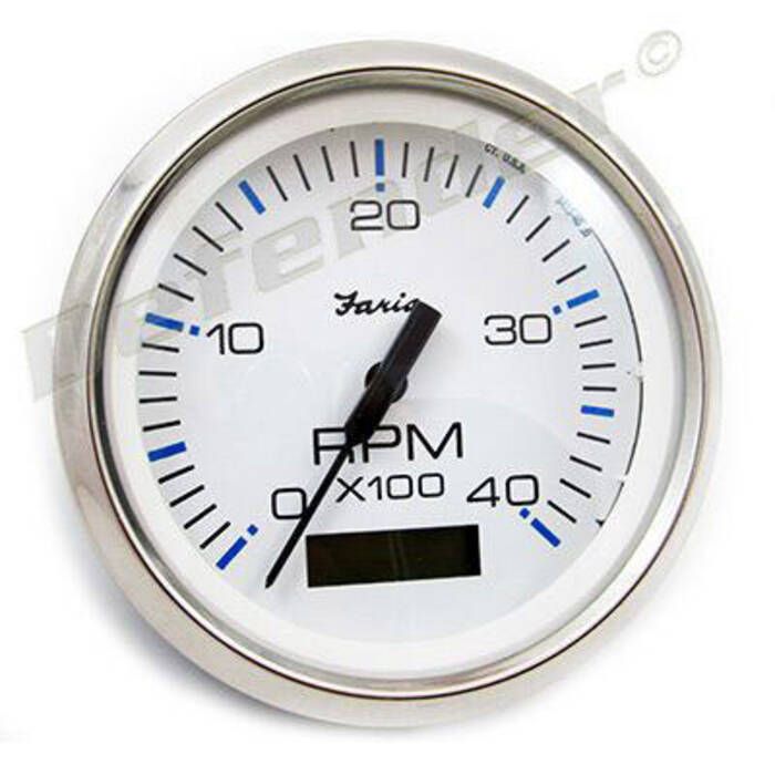 Image of : Faria Chesapeake White SS 4000 RPM Diesel Tachometer with Hourmeter - 33834 