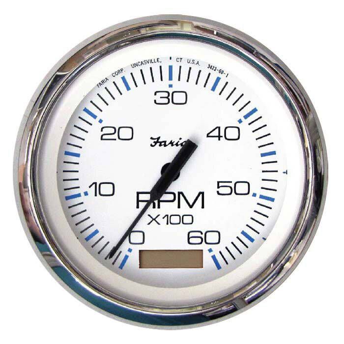 Image of : Faria Chesapeake White SS 6000 RPM Tachometer with Hourmeter - 33832 