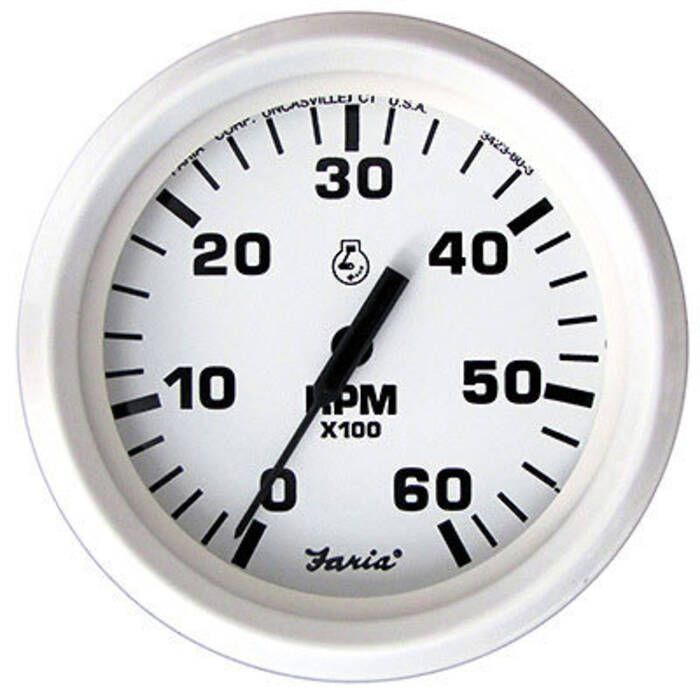 Image of : Faria Dress White 6000 RPM Tachometer - 33103 