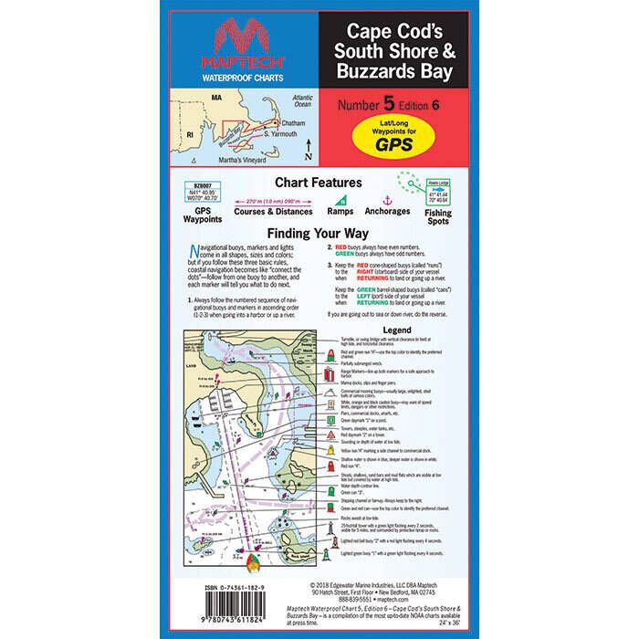 Image of : Maptech Folding Waterproof Chart - Cape Cod South Shore & Buzzards Bay - WPC005-06 