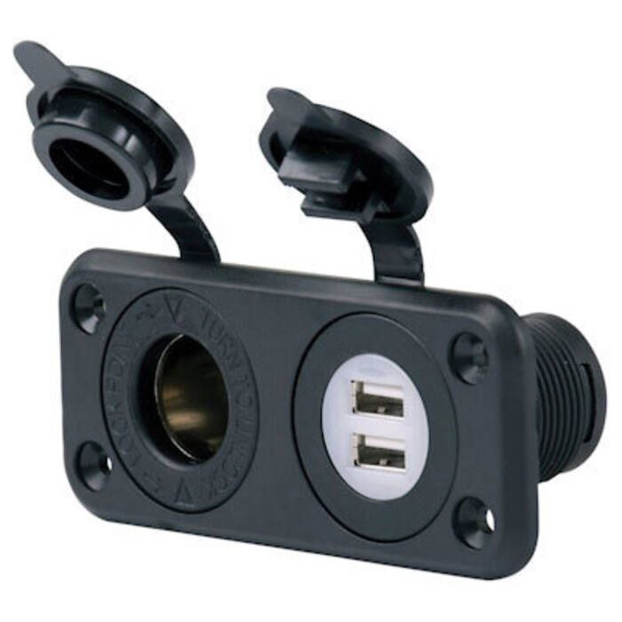 Image of : Marinco SeaLink Deluxe Dual USB Charger and 12V Receptacle - 12VCOMBO 