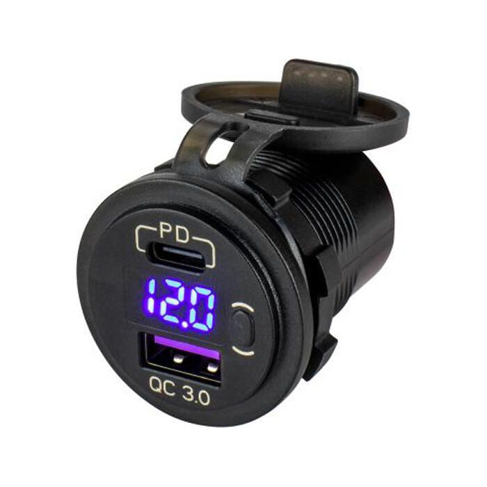 Image of : Sea-Dog Voltmeter with USB 3.0 & USB-C Power Socket - 426518-1 