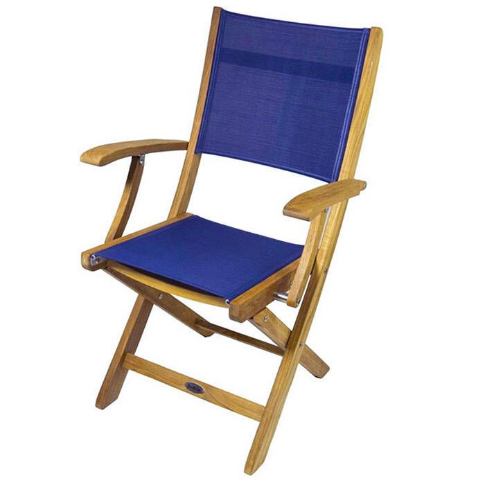 Image of : SeaTeak Bimini Folding Teak Chair with Fabric Seat and Back - 60065 