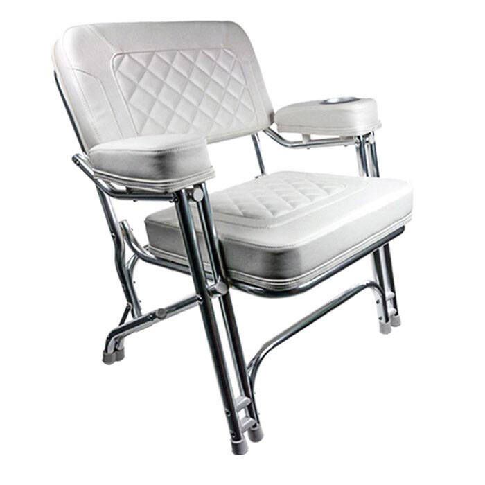 Springfield Marine Deck Folding Chair - White with Embroidered Back  1080021-EMB - The Home Depot