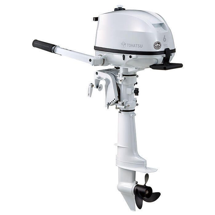 Image of : Tohatsu 6 HP Tiller Outboard Motor with Internal Tank - MFS6 - 2023 