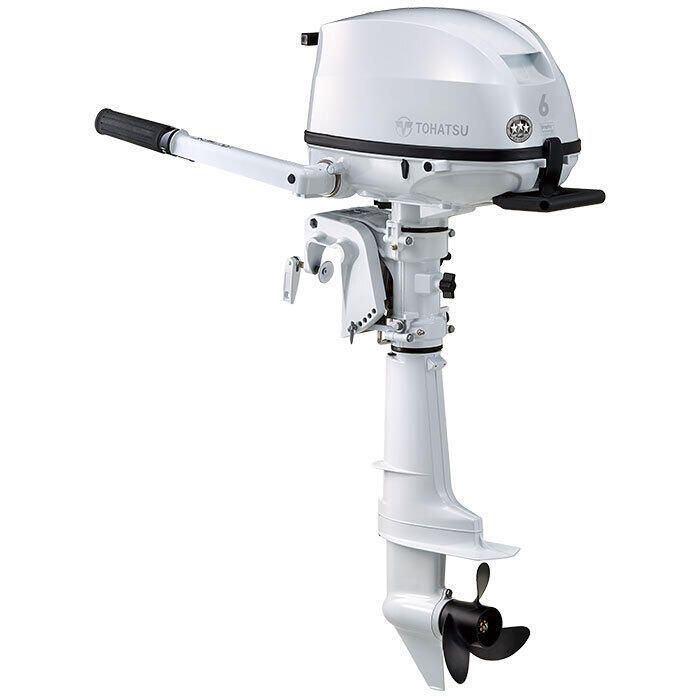 Image of : Tohatsu 6 HP Tiller Outboard Motor with External Tank - MFS6 - 2023 