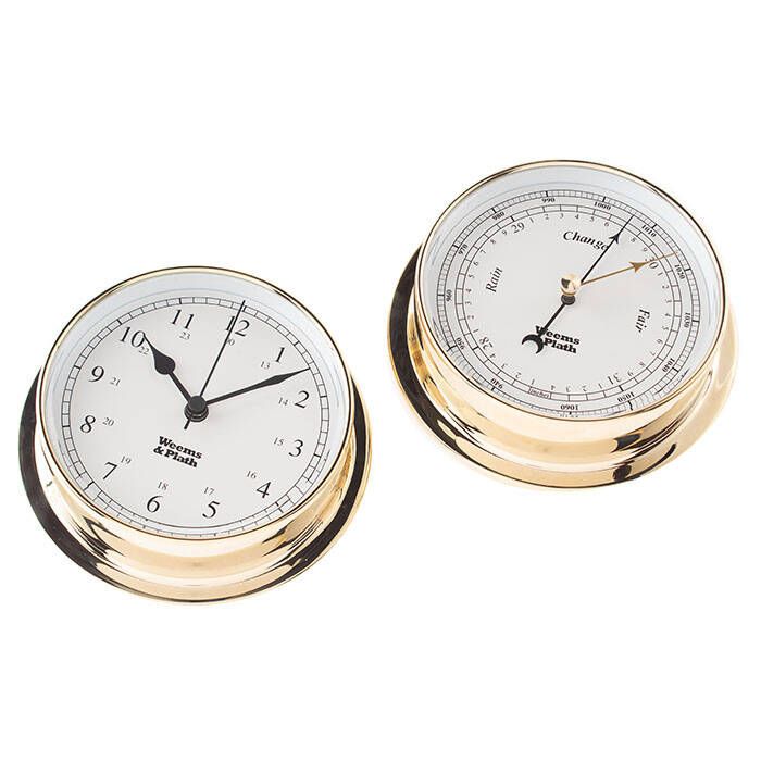 Image of : Weems & Plath Endurance 125 Brass Quartz Clock and Barometer Set 