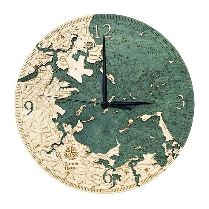 Image of : Wood Chart Boston Harbor Wall Clock - BOST-CLK 