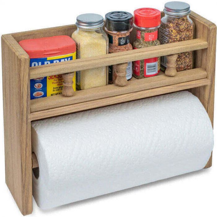 Whitecap Teak Paper Towel Holder with Spice Rack - Thumbnail 2