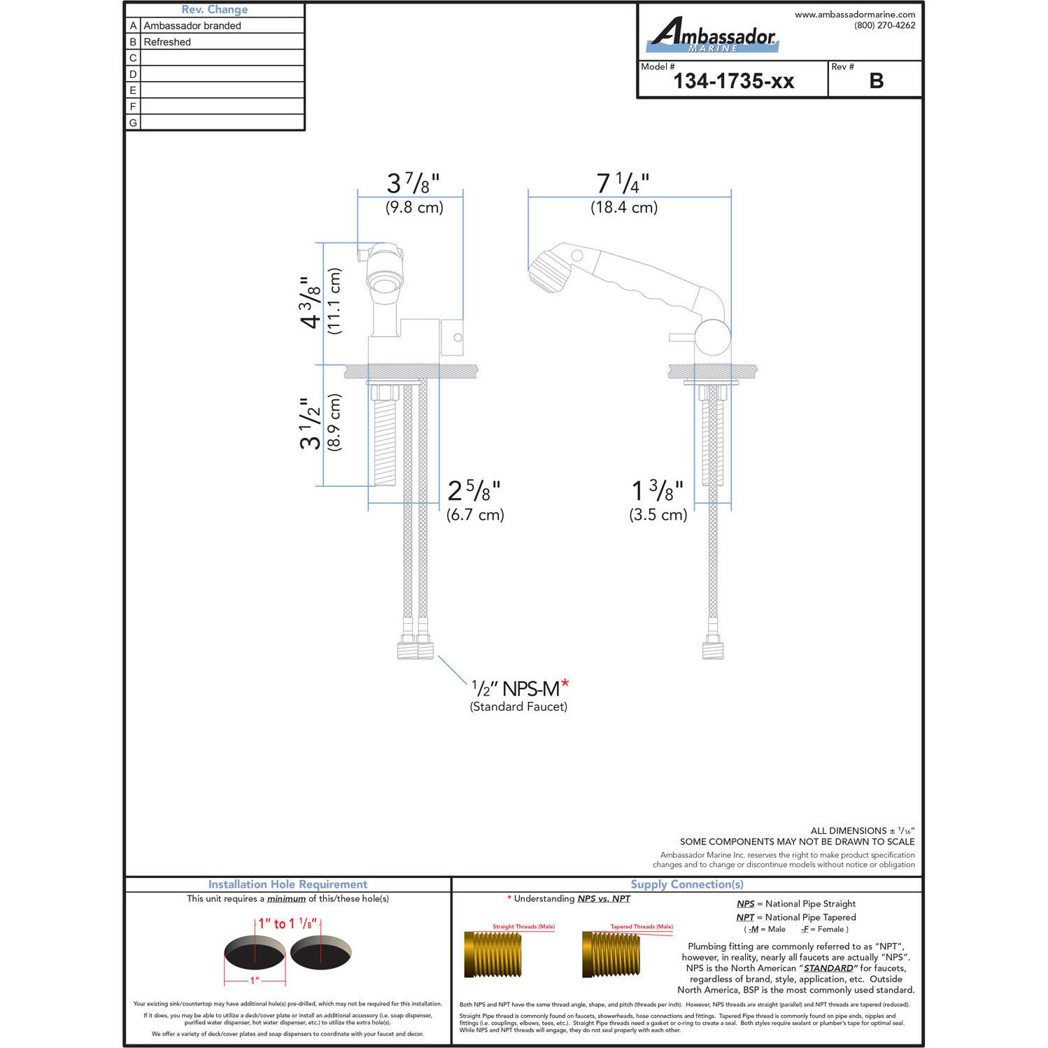 Ambassador Marine Aidack Pull-Out Deck Tap with Classic Sprayer