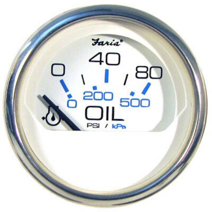 Faria Beede Euro Oil Pressure Gauge - 80 PSI White Marine Gauge For Boats