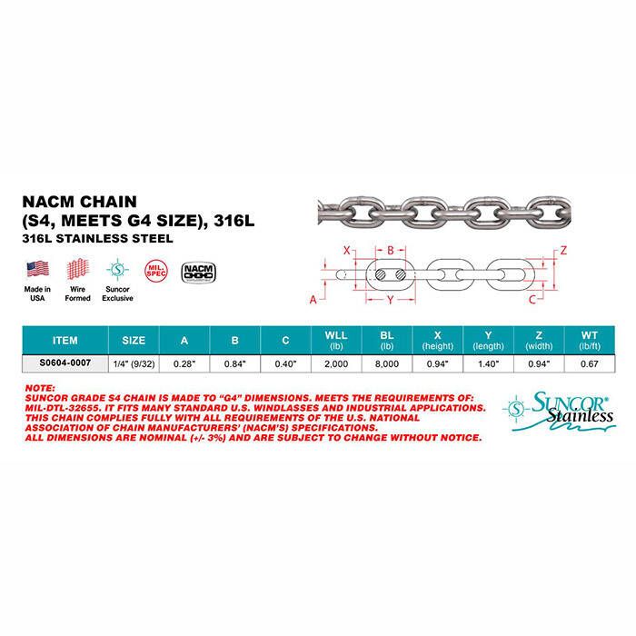 Suncor 1/4 NACM Industrial Chain 316L Stainless Steel