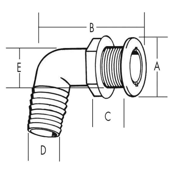 ORLANG 1-1/4in Thru Hull Fittings For Boats, ABS Plastic Through - View #2